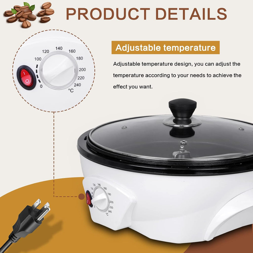 Electric Coffee Bean Roaster for Home Use 1.1lb Capacity Temperature Control (0-240℃), Non-Stick, Perfect for Beginner Roasting, 1200W, 110V